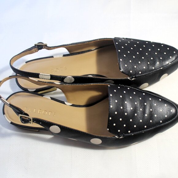 TALBOTS Poppy Slingback Flats Black & White Polka Dots Size 8.5M - Picture 5 of 10
